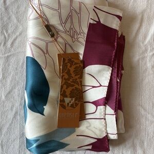 Wensli 100% Silk Floral Scarf in Burgundy and Teal Large